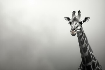 Sticker - foggy black and white portrait of a giraffe 