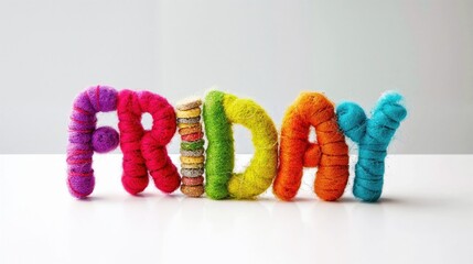 Wall Mural - The word Friday in colorful felt letters on white background