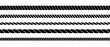 Repeating rope set. Seamless hemp cord lines collection. Black chain, braid, plait stripes bundle. Horizontal decorative plait pattern. Vector marine twine design elements for banner, poster, frame
