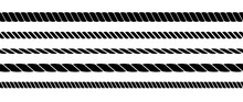 Repeating Rope Set. Seamless Hemp Cord Lines Collection. Black Chain, Braid, Plait Stripes Bundle. Horizontal Decorative Plait Pattern. Vector Marine Twine Design Elements For Banner, Poster, Frame