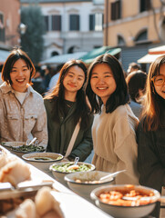 A Photo Of A Group Of Asian Friends Taking A Culinary Tour In Rome Italy