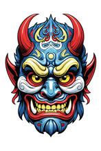 Tribal Oni Mask Of The Devil Japan Style Illustration On Transparent Background