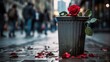 Roses Left in City Garbage Bucket