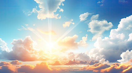 Wall Mural - Sunshine and blue sky background. Sun and cloud. happy day	