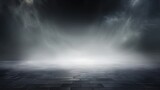 Fototapeta  - Dark gray background fog and light on floor. Mystical mist. smoke in dark room. Banner show product 