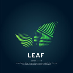 simple logo leaf Illustration in a linear style. Abstract line art green leaf Ecology Logotype concept icon. Vector logo leaf color silhouette on a dark background. EPS 10