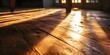 © Lukasz Czajkowski - Strong early morning sun ray s coming thru windows on an old wooden empty floor - Generative ai