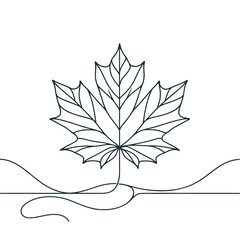 continuous contour of maple leaf in one line