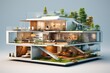 3d rendering of modern cozy house with garage and pool for sale or rent. Black and white colors, Modern home cross-section in a 3D rendering, AI Generated