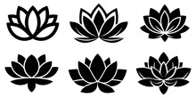 Lotus Flower Icon Set. Silhouette Of Lotus Vector Collection