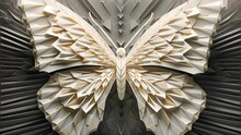 A Magnified View Of An Origami Erfly, Revealing The Geometrical Patterns And Symmetrical Folds That Create Its Symmetrical And Delicate Wings.