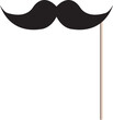 Moustache on stick. Paper moustache for carnival. Flat cartoon mustache for party. Fake moustache with stick for fathers day isolated on transparent background. Comedy cardboard moustache. Vector,