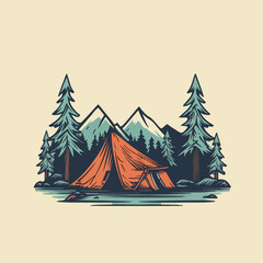 Wall Mural - camp images illustration vector design of the landscape outdoor holiday theme logo badge for tshirt, print, wallpaper, sticker, or any purpose