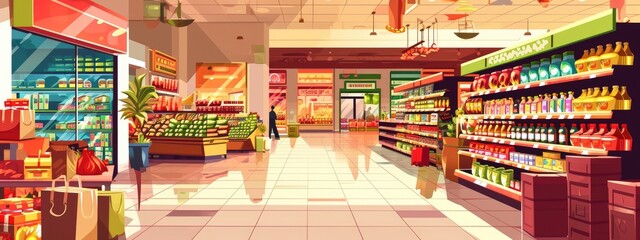 Indian shopping mall interior. cartoon illustration