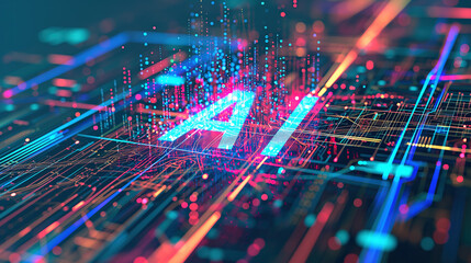 AI on a Circuit Board: A Digital and Futuristic Concept with Blue and Orange Lights