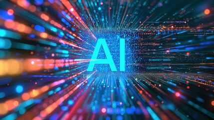 AI on a Circuit Board: A Digital and Futuristic Concept with Blue and Orange Lights