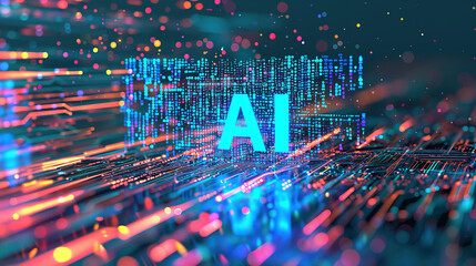 AI on a Circuit Board: A Digital and Futuristic Concept with Blue and Orange Lights
