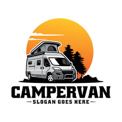 Sticker - camper van - caravan - motor home isolated logo vector	