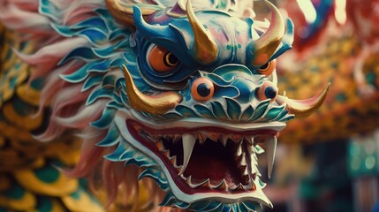 Wall Mural - Traditional dragon dance festival. Chinese New Year celebration