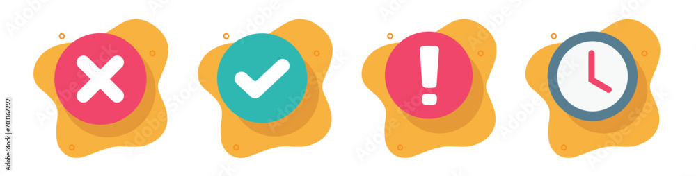 Pending awaiting clock icon, delay check mark status flat cartoon ...