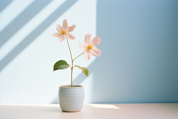 Poster - Delicate pastel petals in a tiny pot, harmonizing in a minimalistic and serene display.