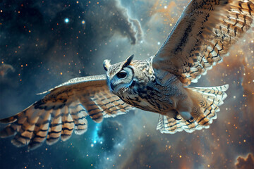 Wall Mural - illustration of an owl floating in space