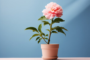 Poster - A tiny pot holding a single pink peony, a minimalistic ode to the beauty of peonies.