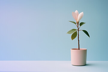 Poster - A magnolia bloom captured in a minimalistic moment within a small pot.