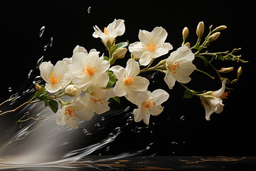 Poster - Floating freesia exuding fragrance in a minimalistic pot, creating an aromatic display.