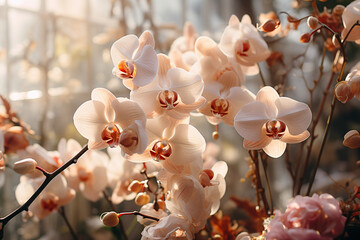 Aufkleber - An oasis of watercolor orchids in a minimalistic arrangement, creating a dreamy tropical scene.