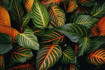 Poster - A canvas of sunlit calathea leaves in a minimalistic composition, showcasing tropical patterns.