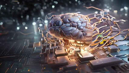 Wall Mural - a human brain made up of intricate circuitry and wires, challenging the boundaries between artificia
