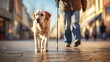 A blind man walks accompanied by his faithful dog - Generative AI