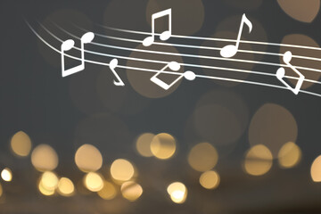 Wall Mural - Music notes on blurred background, bokeh effect