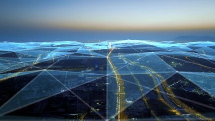 smart Connected city skyline. Futuristic network concept, city Technology.