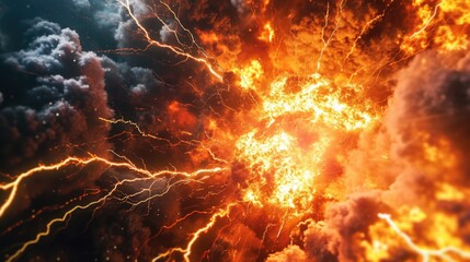 Canvas Print - a powerful explosion of orange and yellow lightning. perfect for adding a dynamic and energetic touc