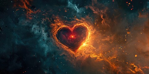 Canvas Print - a heart-shaped object is depicted in the vast expanse of a galaxy. this image can be used to symboli