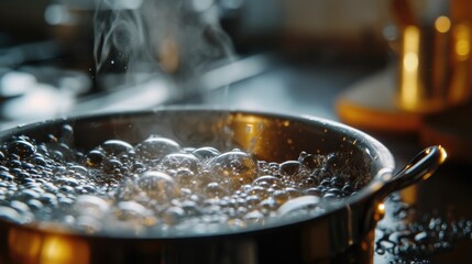 Poster - A pot of boiling water on a stove. Perfect for cooking and food preparation