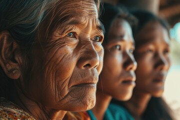 Wall Mural - A group of women sitting next to each other. Suitable for various contexts