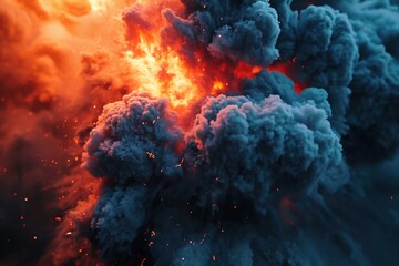 Canvas Print - A striking image capturing a massive plume of black smoke billowing into the sky. Perfect for illustrating industrial accidents, fires, or environmental disasters.