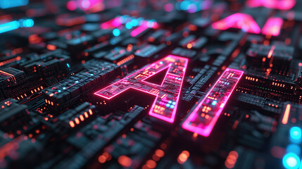 AI on a Circuit Board: A Digital and Futuristic Concept with Blue and Orange Lights