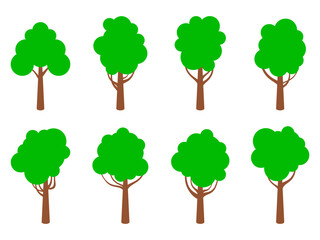 Wall Mural - trees icon set isolated on white background. collection of trees with green foliage in flat style. d