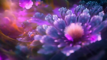 Wall Mural - an organic garden of pulsating fractals, swirling and blooming in a synchronized rhythm.