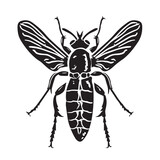 Fototapeta Motyle - Honey bee logo. Hand drawn engraving style illustrations 2d Flat vector.