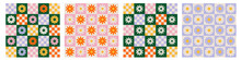 Trendy Checkerboard Seamless Pattern Set With Daisy Flowers. Collection Of Retro Background In Style 70s, 80s