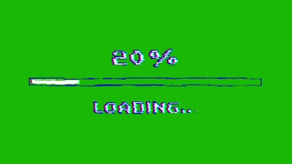 Wall Mural - Digital loading bar glitch effect downloading progress animation loading transfer download 0 to 100% on chromakey green screen