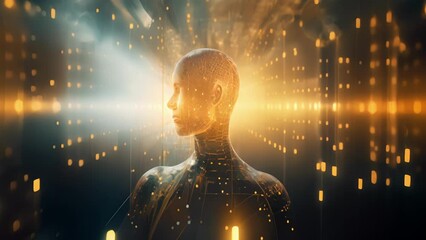 Wall Mural - a surreal visualization of a robots neural network lighting up and transforming as it observes and p