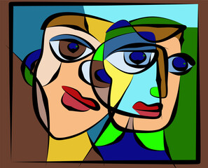 Wall Mural - Colorful background, cubism art style,abstracts faces