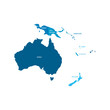 Political map of Australia. Blue colored land with country name labels on white background. Ortographic projection. Vector illustration