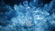 Clear glass bottle in a bed of crushed ice with cool blue tones